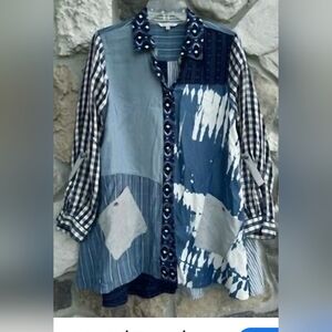 John Mark Navy and Cream Patterned Shirt